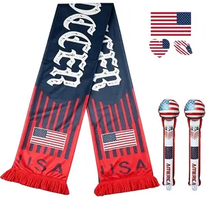 2026 Patriotic Soccer Fan Scarf Set, Lightweight Comfortable Cheer Kit with Cheer Sticks, Flag Face Tattoos & Star Accents, Ideal Gift for Outdoor Game Days