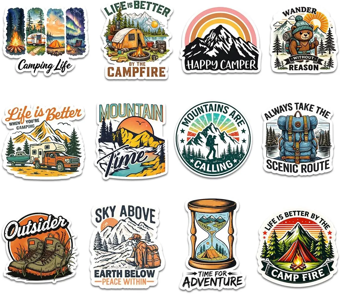 Camping Sticker Outdoor Adventure Campers Hiking Vinyl Stickers Gifts For Campers Hikers Nature Fans Parents Friends Teachers For Laptop Water Bottle Tumbler Mug Notebook Journal Phone Case