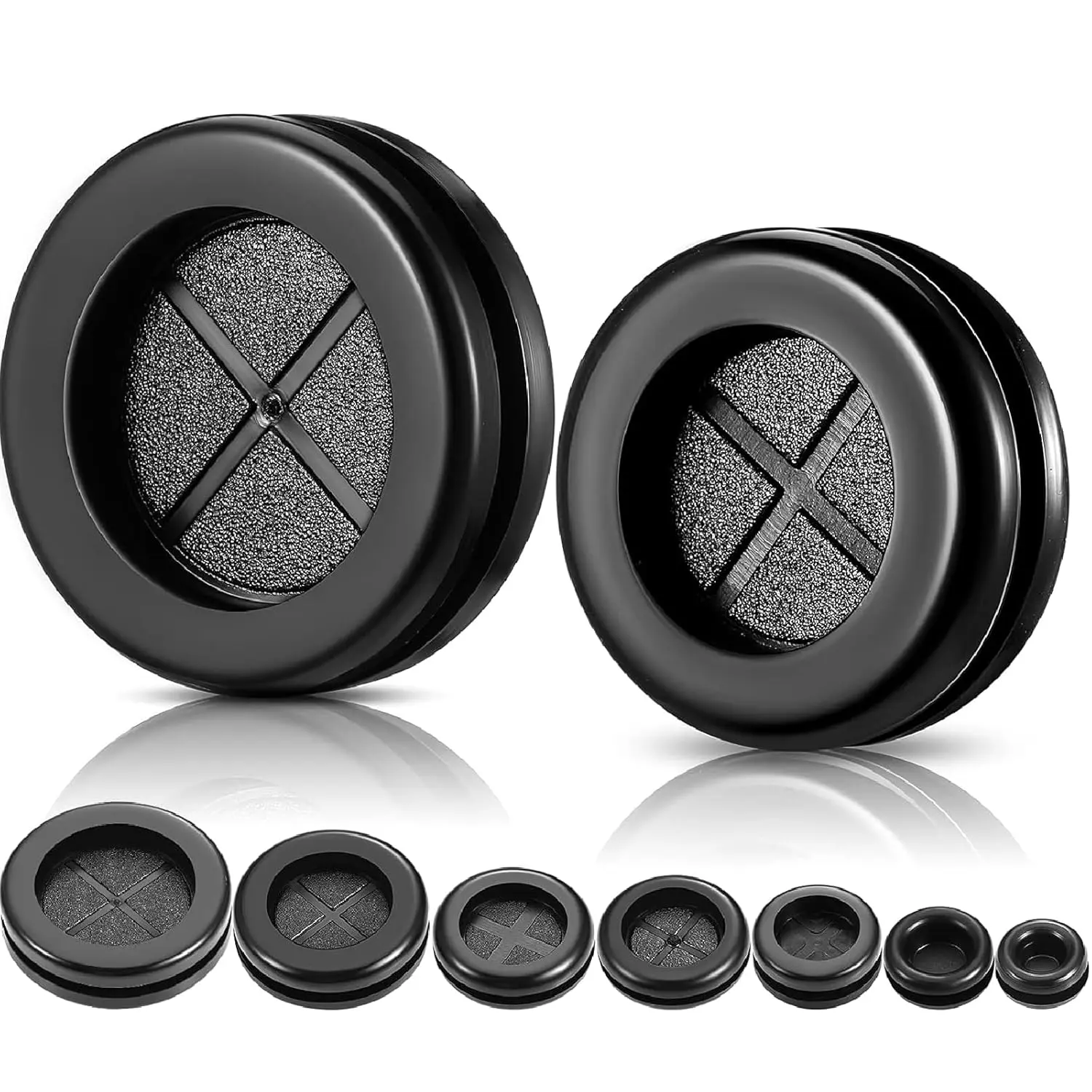 52-Piece Universal Fit Rubber Grommet Kit - 7 Sizes Circular Open Double Flange Synthetic Plugs, Durable Flexible Flame-Retardant Oil-Resistant Dust-Proof Black Grommets for DIY Car Care, Automotive Wiring, Aquarium Filter Systems (for DIY Enthusiasts), M