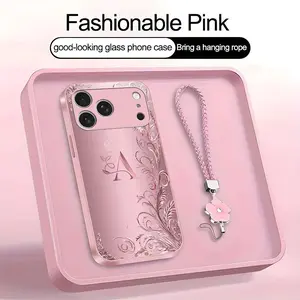 Suitable for [iPhone 17 Pro] high-end women's phone case🤩，a beautiful four-leaf clover lanyard is included🍀，a free four-leaf clover lanyard is included, with 26 letters of the alphabet to choose from and exquisite flower patterns YM99