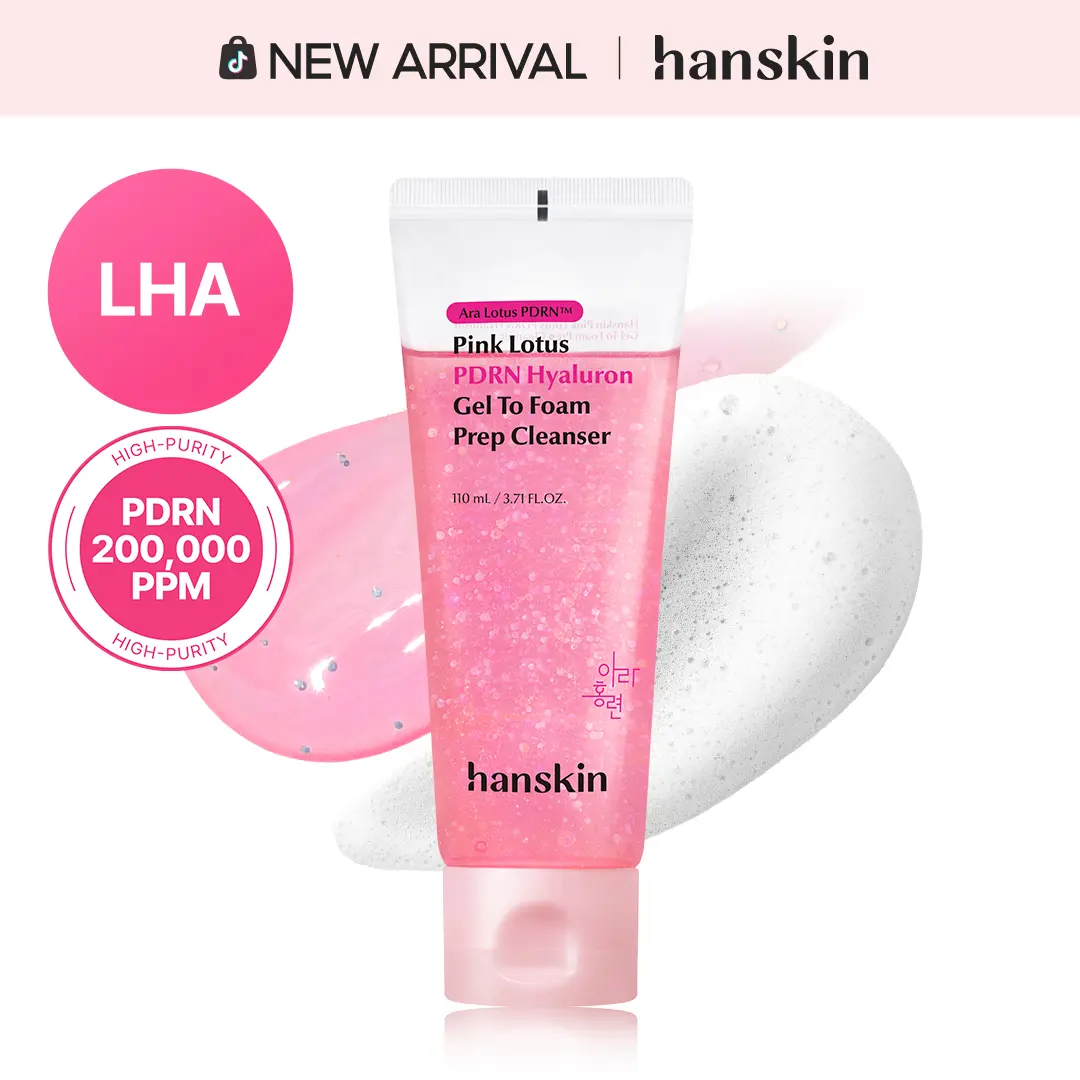 [NEW] Hanskin Korean PDRN Hyaluronic Acid Lotus Gel-to-Foam Facial Prep Cleanser - Mild, Silky, Lightweight Vegan Plant-Based Formula for Adults, Daily Exfoliation, Hydration, Pore Buildup Lift & Care, Radiant Soft Skin, Moisture Boost