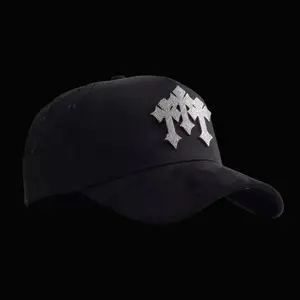 Barbas Hats Chrome Rose Gold – Premium Black Adjustable Snapback with 3D Chrome Metal Crosses, Trendy Streetwear Baseball Cap, Gift For Him, Gift For Her.