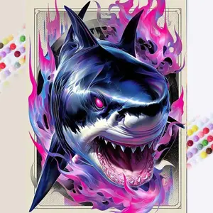 1 set of DIY diamond painting kit, 5D diamond art kit, DIY decoration shark, flame, pink-purple diamond painting set full round drills, mosaic, diamond art, DIY art home decor, suitable for Christmas.