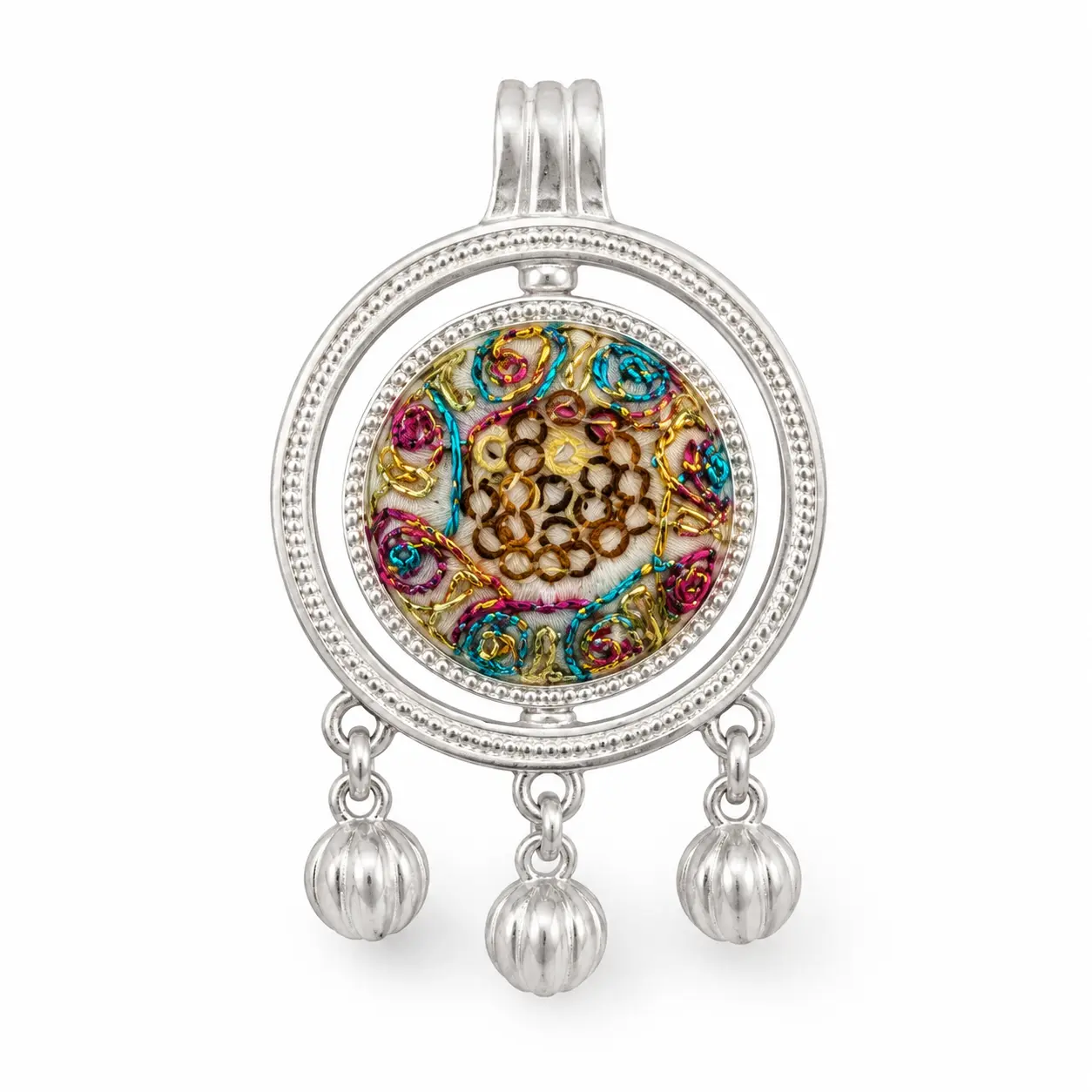 Handmade Double-Sided Straight-Stitch Embroidery Pendant Necklace, Distinctive Handmade Gift