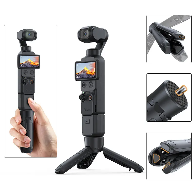 Compact Mini Tripod Selfie Stick Accessories - 1-Click Extendable, 1/4" Screw, Pop-Out Handheld Stand for Pocket 3/4, Action Cameras
