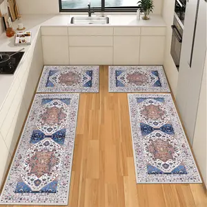 Bohemian-style kitchen rug set, available in three or four pieces, includes a hallway rug, a non-slip kitchen rug, and a floor mat. It can also be used in the laundry room and is ideal for party/New Year/holiday decorations.