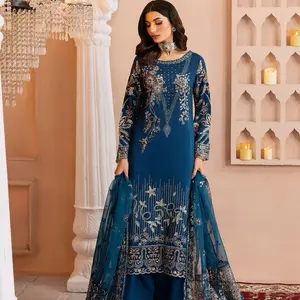 Pakistani Blue Dress Raw Silk Suit for party and formal wear. Beautiful Luxury Pakistani designer salwar kameez with sequence work.