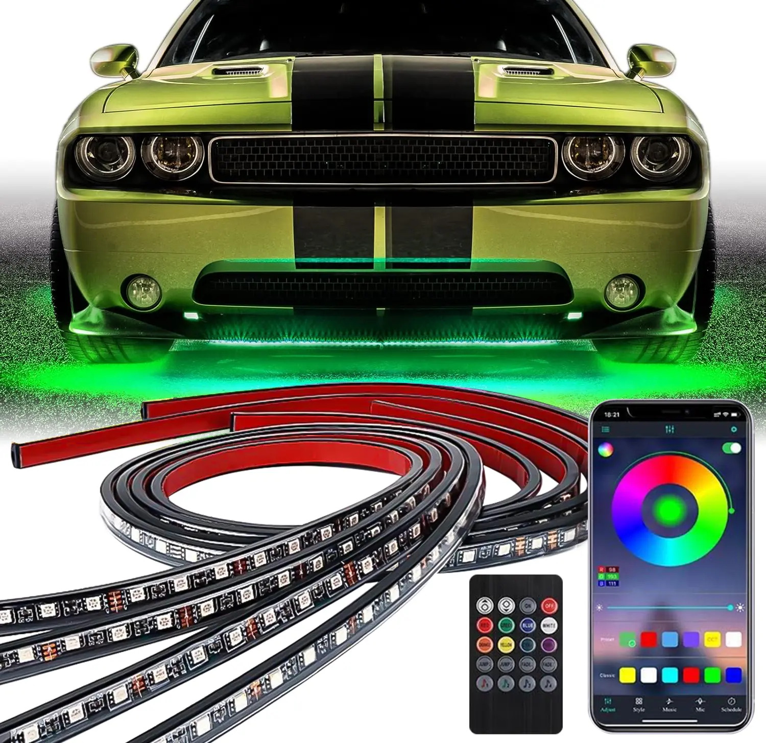 DIBMS LED Underglow Kit for Car with Remote Control, Exterior Neon Accent Under Glow Lights, Rigid Waterproof Strip Lights, Music Soundsync Mode, Multicolor RGB Light Bars singing  lights  cars underglow  neon  tubes Rgb Car Interior Rgb Interior Ambient