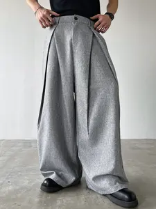 Unisex Casual Loose Oversized Wide Leg Pants, High Waisted Drop Crotch Pleated Design, Streetwear, Street Style & Commuter Wear, Versatile Long Trousers Drape, Menswear