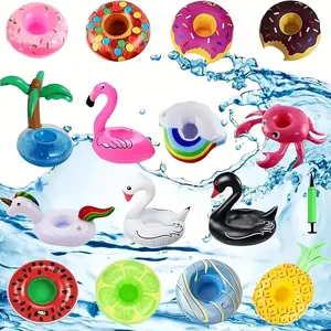 Inflatable Drink Cup Holder  15 Pack Flamingo Donut Pattern Floating Coasters for Pool Party