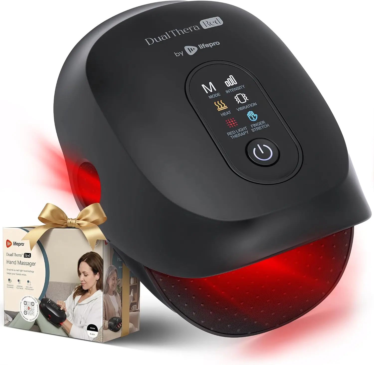 LifePro Hand Massager with Red LED Light DualThera -  Cordless, 660nm & 850nm, Heat, Compression & Finger Extension Mode, 3 Massage Modes, Rechargeable
