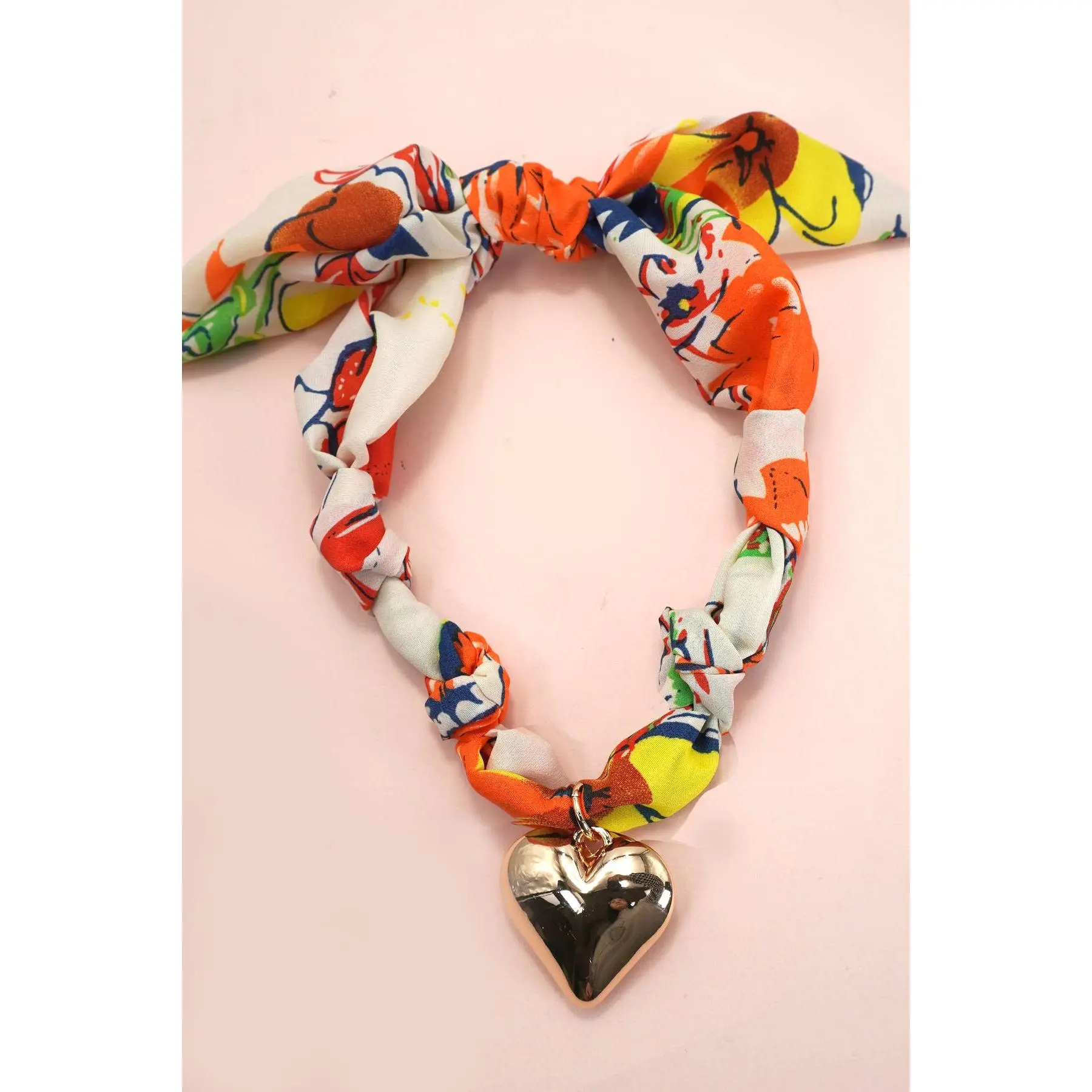 Heart Scarf Charm Necklace in Orange