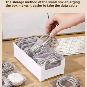 Cable Management Box Set with 7 Small Hinged Boxes and 1 Large Box, Durable PP Material for Efficient Desktop Charging, Office and Home Storage Organizer, Extension Cable Organizer