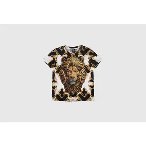 TCH - Gold Lion King Rhinestone Tee | Sparkly Gothic Graphic Top | Luxury Streetwear Oversized T-Shirt | TCH Exclusive Heavy Craft Baroque Aesthetic Tee