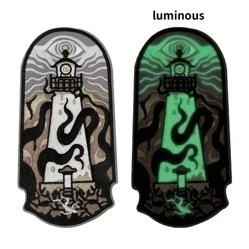 1PC Luminous Lighthouse On Sea Embroidered Patch Aesthetic Badge DIY Gift Iron On Patches For Clothes Cap Bag Jacket Trucker Hat