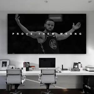 Stephen Curry Graphic Wall Art - Motivational "Prove Them Wrong" Quote Poster, Basketball Hustle Print for Office & Modern Home Decor