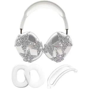 F-HPS33  3 in 1 Bling Case Cover for AirPod Max, Clear TPU Glittering Rhinestones Stars Protective Ear Cups Covers Silicone Earpad Headband Covers Compatible for Apple AirPods Max Headphones (Star)