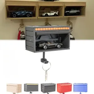 Wall-Mounted Car Garage Key Rack with Door-Opening Function - 3D Key Hook, Vivid 3D Garage Model with Realistic Smooth Open/Close Garage Door, Fun Key Storage Accessory, Key Holder