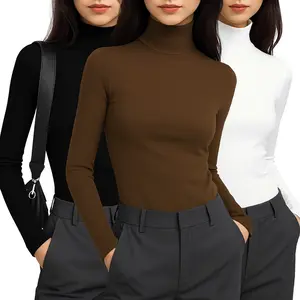 Women's three-piece set: turtleneck long-sleeved T-shirt and base layer, autumn fashion basic thermal underwear top, 2026 winter clothing, casual basic T-shirt, lightweight base layer, solid color slim-fit top.