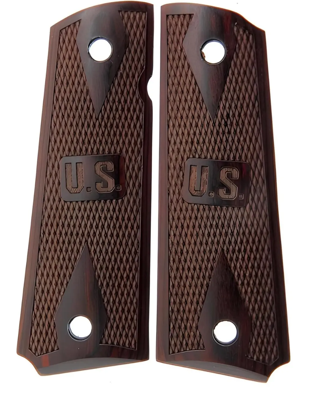 1911 U.S. embossed Full Size Double D Checkered Rosewood Grips +4 Gold screw Classic Look