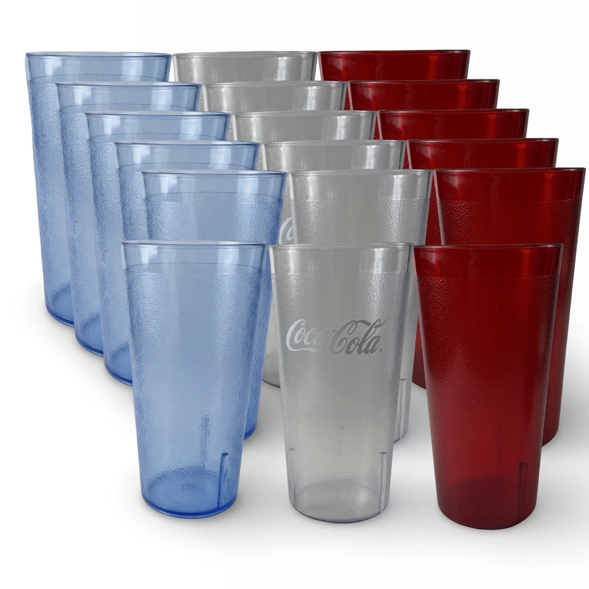 Retro Casual Restaurant Tumblers – 6 Pack | Blue, Red, Clear, Amber & Cola | 12.6, 16.4, 22 or 32 oz