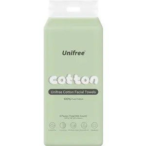 Unifree Cotton Face Towel, Total 800 Count, Disposable, Ultra-Soft, Thick, Skincare, Gentle Comfort, Cleansing, Biodegradable, Strength, Absorbency, Hypoallergenic Napkin