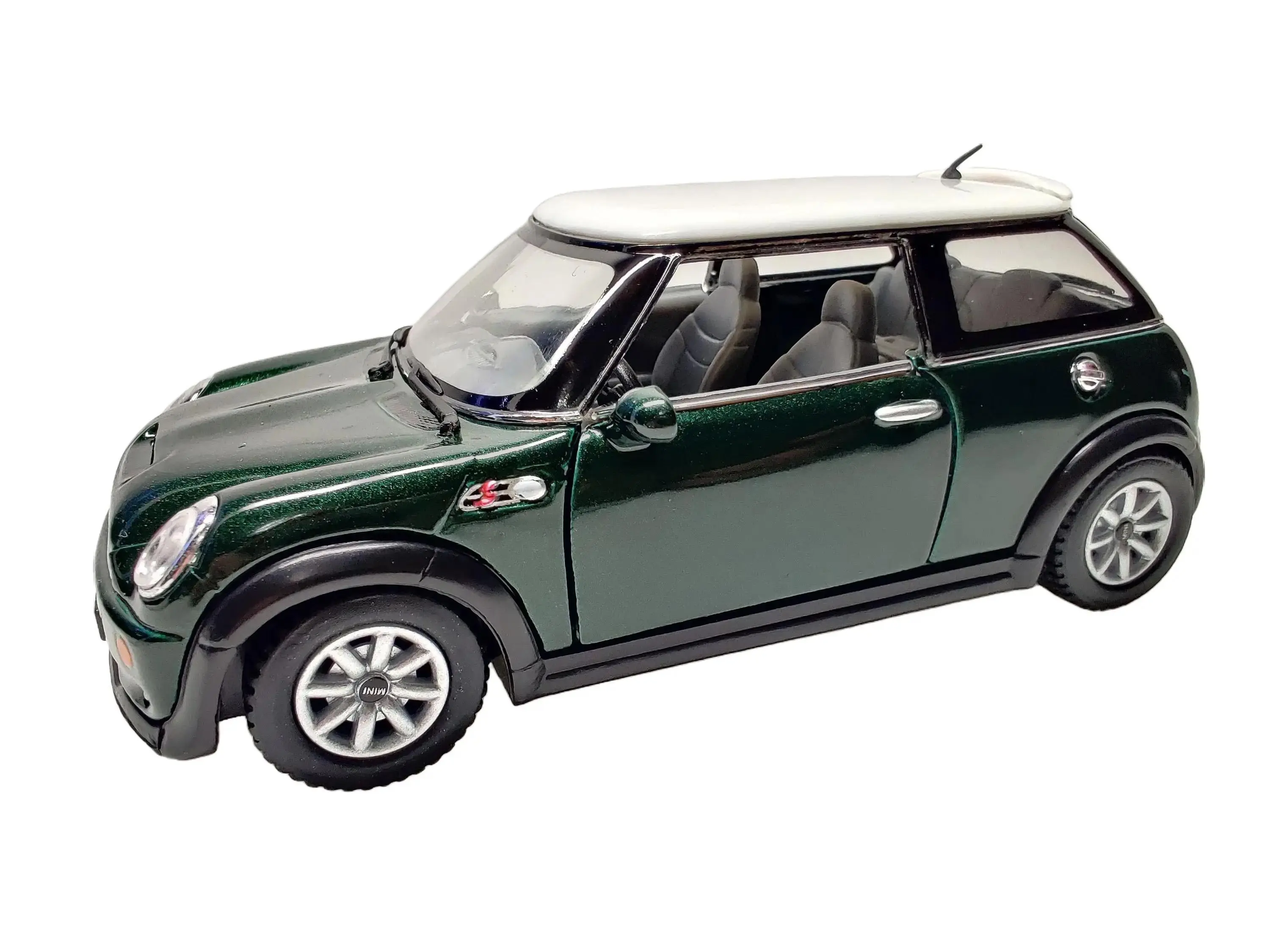 KINSMART Mini Cooper S Diecast Model 1:28 Scale 5 Inch Green Pull-Back Action Openable Doors Collectible Classic Car