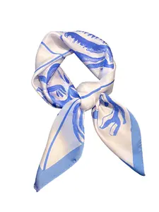 Women's Satin Ocean Print Hairband Scarf, Soft Silk-Like Headwear Accessory, Fashionable Multifunctional Neck Wrap for Daily Use, Neck Scarves