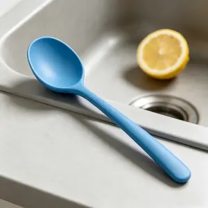 A 2-piece set of silicone integrated spoons for children, portable and non slip blue chopstick spoons, easy to carry and use, perfect for home or outdoor use