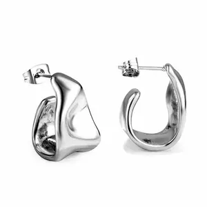 Abstract Design Silver Color Hoop Earrings for Women - Modern and Stylish Accessory