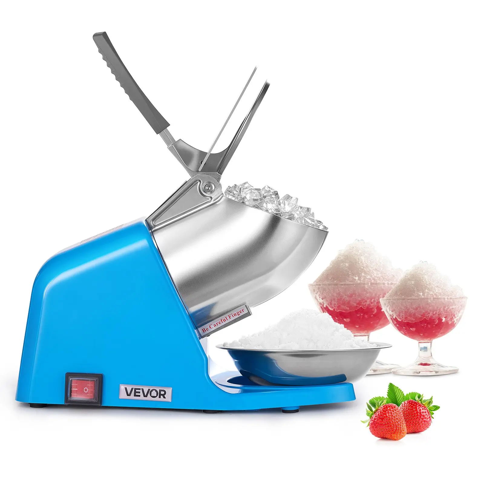 【DealsForYouDays】VEVOR Ice Crusher Machine, 286lbs Per Hour Electric 4 Blades Snow Cone Maker, Stainless Steel Shaved Ice Machine with Bowl and Cover, 300W 2000RPM Ice-Shaver for Home and Commercial Use, Blue