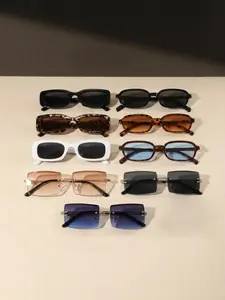 9 Pairs PC and Metal Sunglasses Set, Narrow Frame and Frameless Mix, Uv400, Ideal for Daily Commute, Street Fashion, Vacation Photos, Road Trips, Trendy Streetwear Sunglasses, Uv Blocking Sunglasses, Street Style Shades