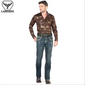 LAMASINI JEANS Cowboy Heavy Denim Jeans LM1851 Medium Blue - Classic Design, Comfortable Fit, Casual Style for All Seasons