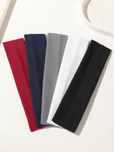 5pcs Plain Color Sports Headbands, Sweat-Resistant Running Towels, Fitness Headbands for All Seasons, Casual Style, Elastic Headband, Sweat Wicking Headband, Sweat Absorbing Headband