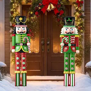 2 Pcs Large Metal Christmas Nutcracker Outdoor Decoration,31.5 Inch Soldier with Stakes Yard Signs Christmas Decor,Outside Ornament for Xmas Holiday Garden Lawn Porch Pathway Party