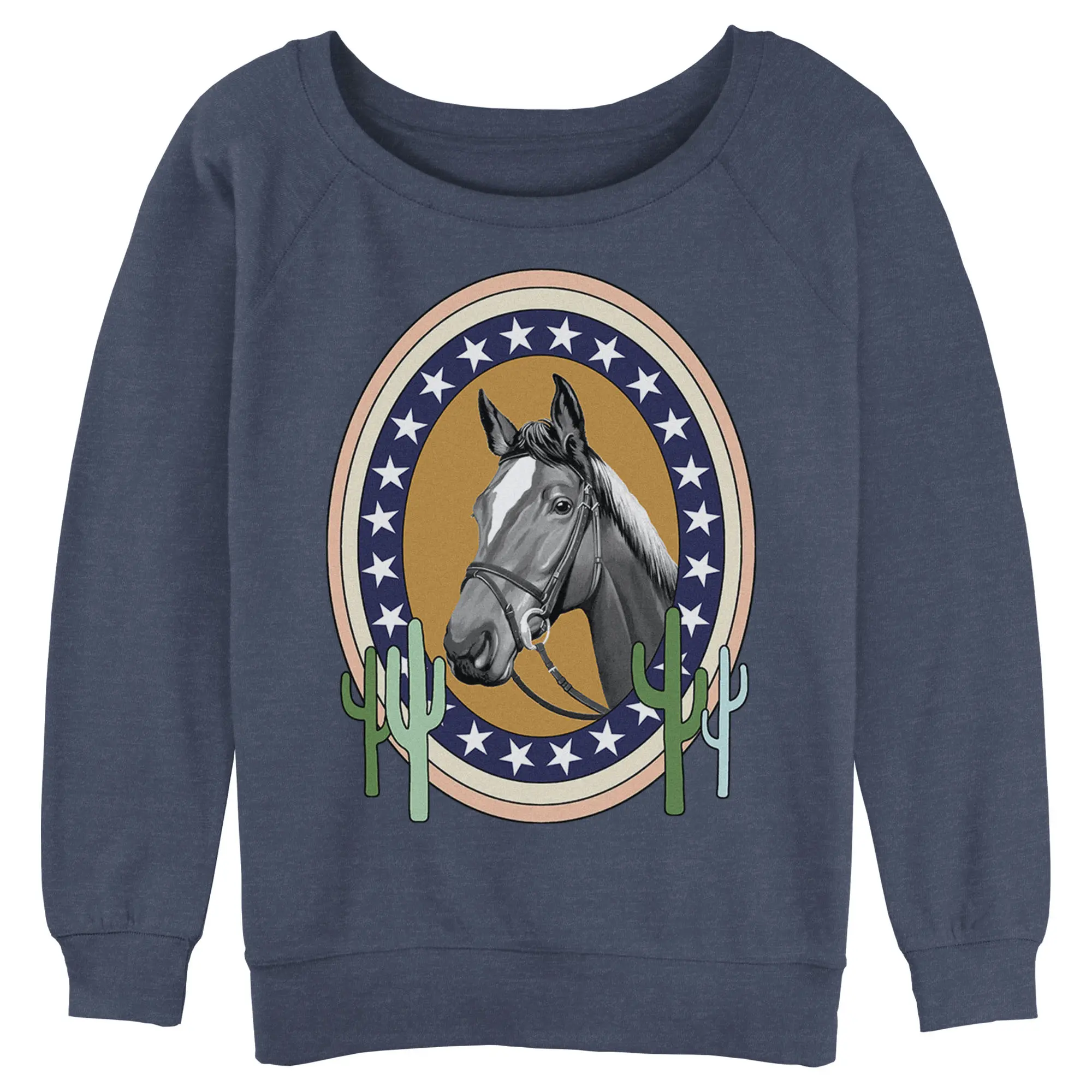 Juniors Womens Lost Gods Horse Star Frame Portrait Sweatshirt