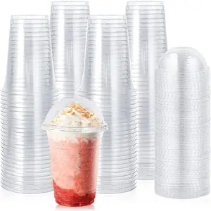 90 Sets 16 oz Clear Plastic Cups with Dome , 16 oz Disposable Plastic Drinking Parfait Cups for Ice Coffee, Smoothie, Frappuccino, Bubble Boba