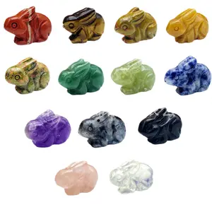 Crystal Bunny Carvings 13 Gemstones Set  Healing Crystal Rabbit Collection Amethyst Rose Quartz Tiger Eye