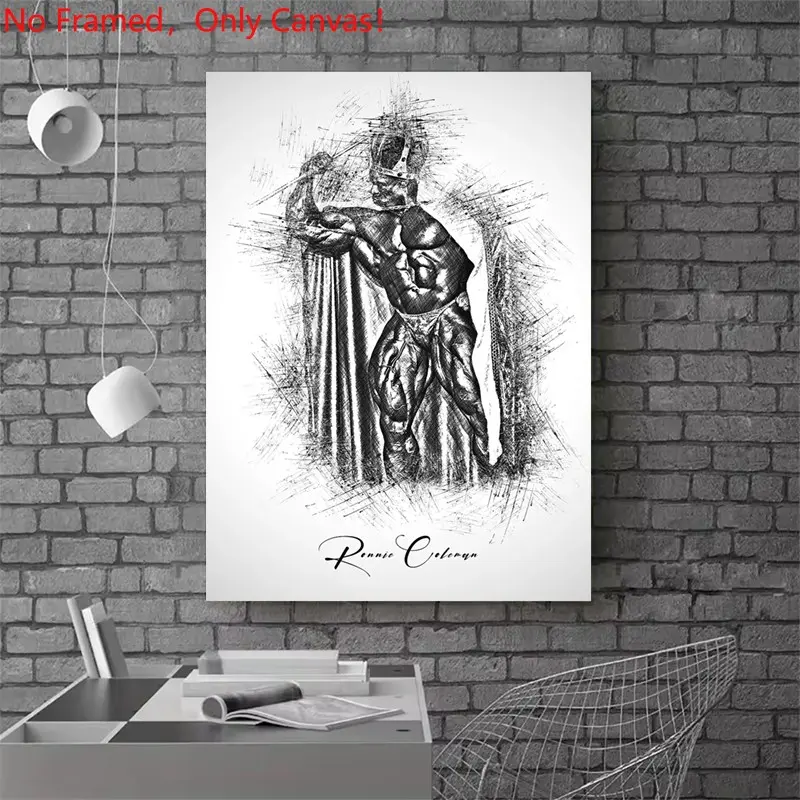 1 piece/set frameless canvas painting print poster, Canvas Art And Prints For Walls, gym culture Sports art, Ronnie Coleman The King Sketch Art, a perfect gift for Bodybuilding lovers, ideal gift for bedroom, living room, kitchen, wall decor