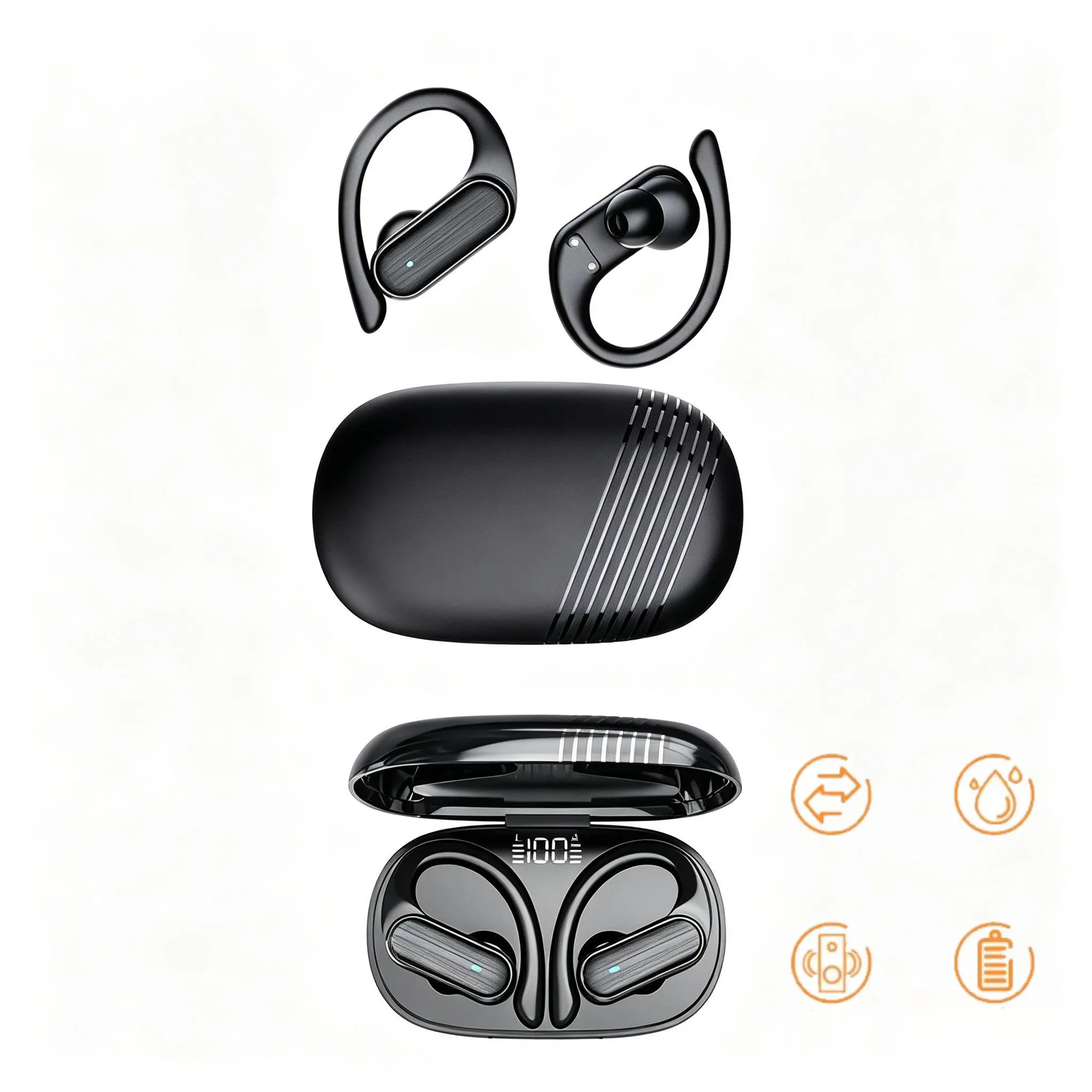 A520 Bluetooth Sport wireless headset with digital display, low noise, sound reduction, comfortable to wear, IPX5 water and sweat resistant, durable, supports iOS and Android.
