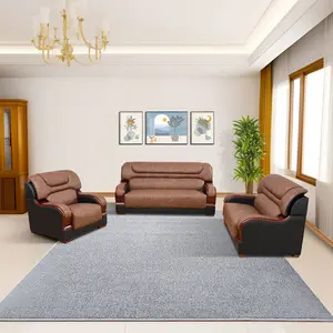 6-Piece Light Brown Breathable Leather Recliner Sofa Set, Soft Durable Living Room Furniture