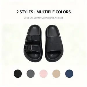 Women's & Men's Cloud Sandals - Double Buckle Adjustable EVA Slides, Thick Sole, Anti-Slip Shower Slippers with Cushion, All Seasons Footwear, Gifts for Women, Father's Day Gift