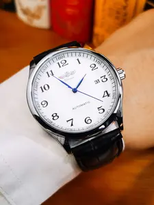 1pc Classic Business Automatic Mechanical Stainless Steel Watch for Men Calendar Minimalist Dial Top Brand Leather Strap Fashion Business Mens Watches