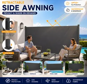 【HOMEDEMO】Retractable Side Awning Privacy Screen for Patio Balcony & Pool,  SummerVibes,UV50+ Waterproof Windproof Outdoor Divider Fence