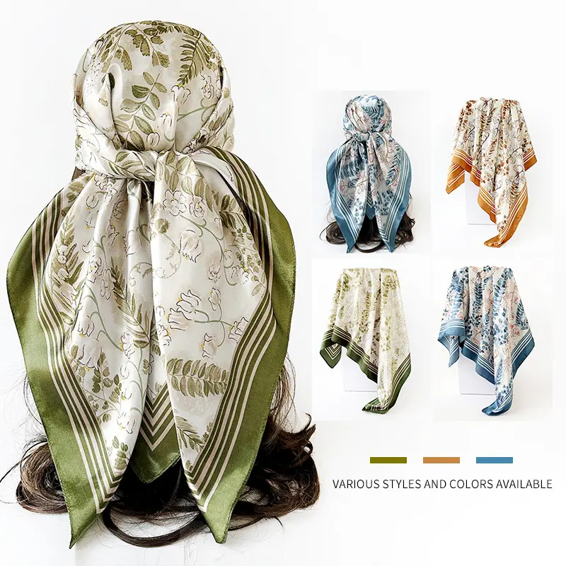3pcs FEITAI Women's Vintage-Style Printed Satin Silk Scarf - Square Head Scarf for Fashion Accessories