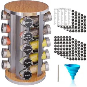 20-Jar Rotating Spice Rack – Space-Saving Kitchen Organizer with 386 Labels