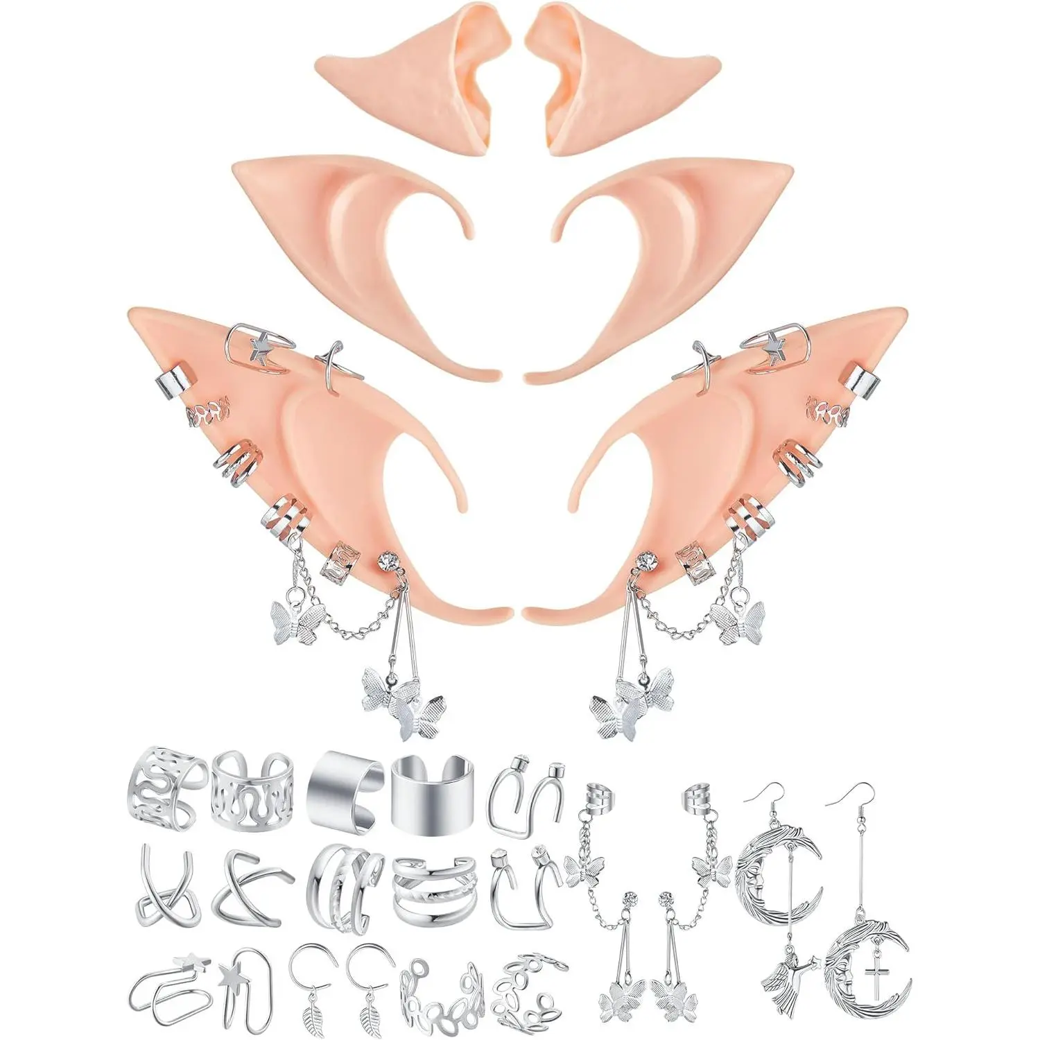 13 Pairs Elf Ears with Elf Earrings Set Ears Elf Earrings Cuffs for Women Costume Cosplay Accessories Halloween Party