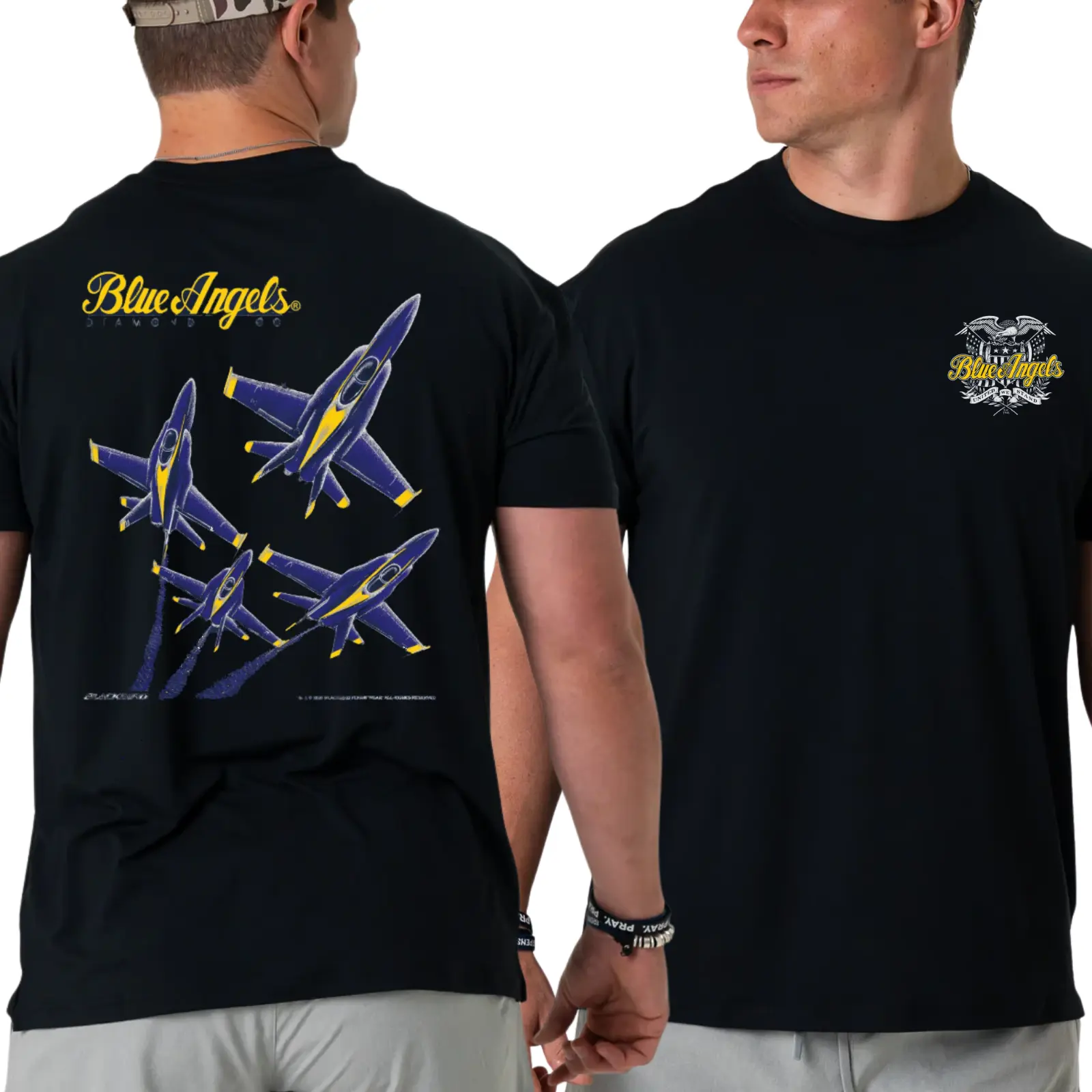 U.S. Navy Blue Angels Short-Sleeve T-Shirt - 2-Sided Diamond Jet Formation Print with Iconic Yellow & Blue Aircraft, Precision Flight Team Top for Men, Casual Menswear Sports Streetwear, Shortsleeve, Tshirt