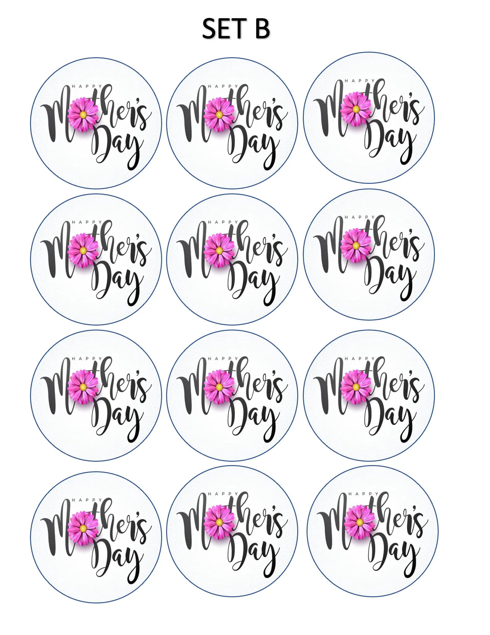 12-Piece Mother's Day Pre-Cut Wafer Paper Edible Image Toppers, Multi-Size Circular Cake Decorations