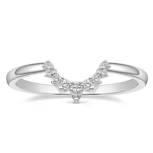 EAMTI 925 Sterling Silver Wedding Bands for Women Pear & Round Shaped CZ Cubic Zirconia Curved Stackable Engagement Rings for Women